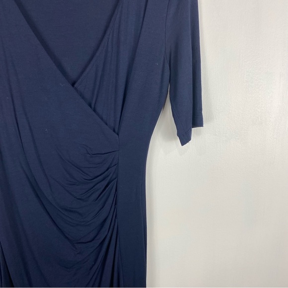 Boden Ruched Fitted Soft Stretchy Jersey Knit Short Sleeve Midi Dress Navy 6 - Picture 2 of 5